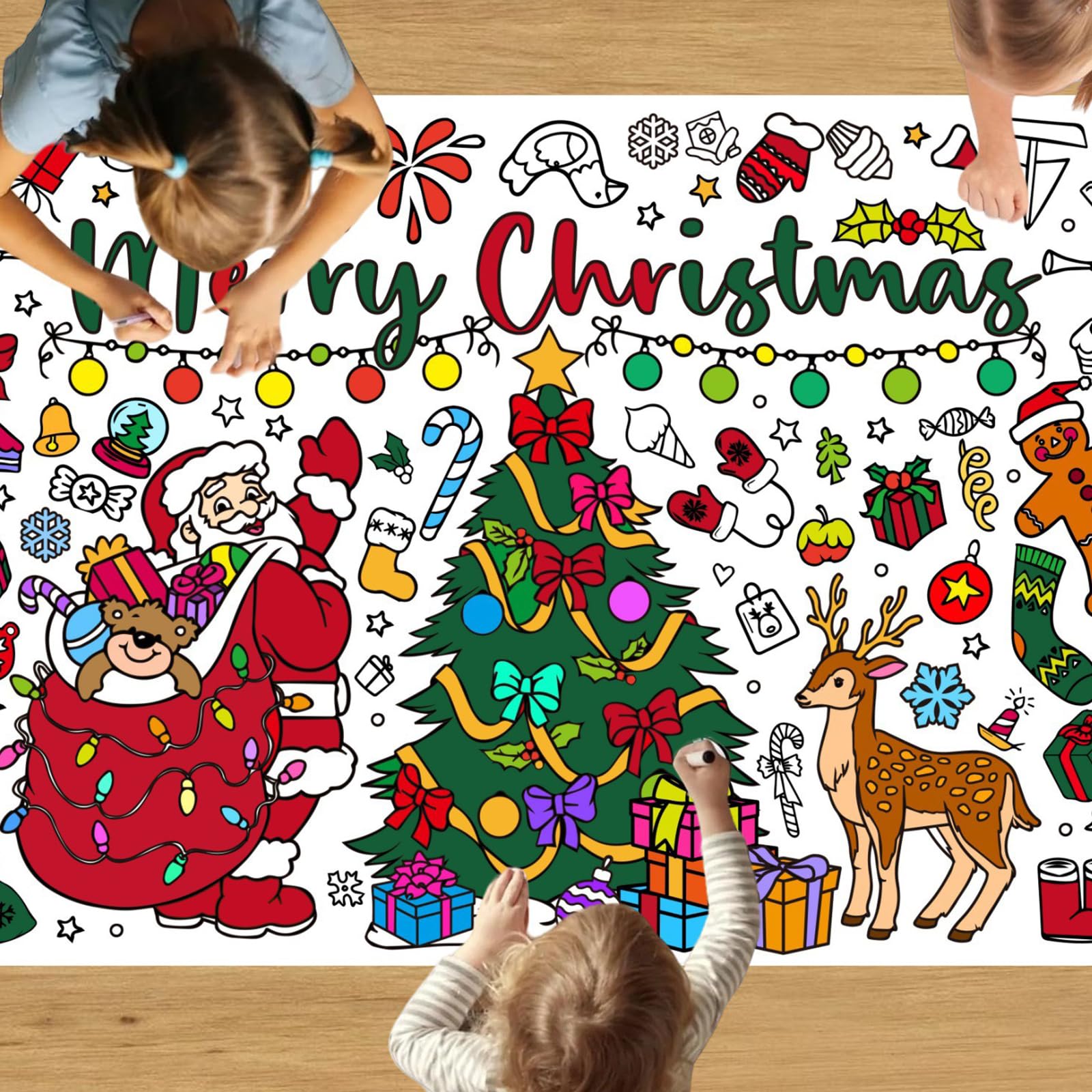 MAXXYUN Christmas Colouring Tablecloth Giant, 72 X 29 Inch Xmas Coloring Table Cloth for Kids, Colour in Xmas Paper Tablecloth, Christmas Crafts Tablecloths Drawing for Party Boys Girls