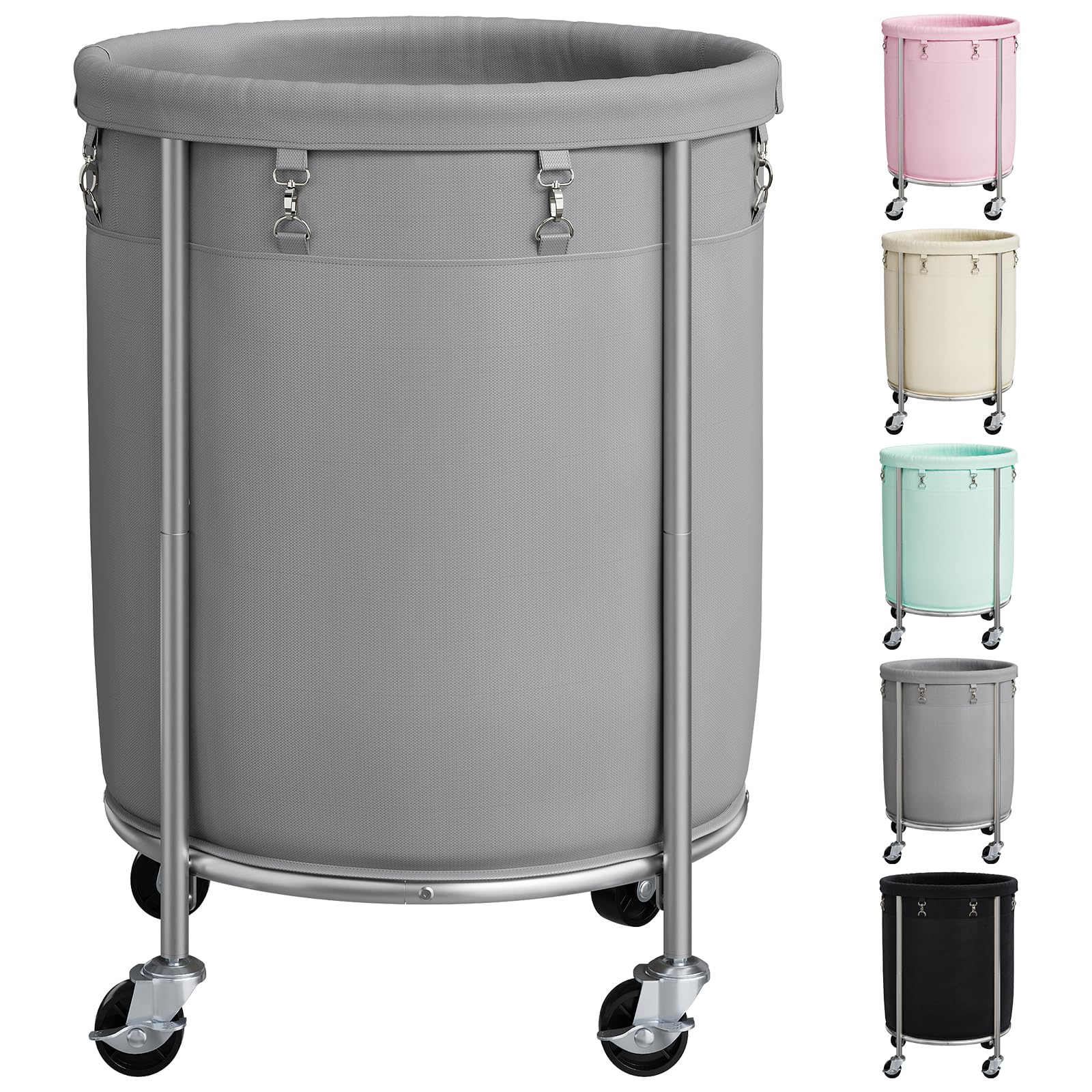 Photo 1 of [See Notes] ELYKEN 190L Laundry Basket with Wheels, Large Rolling Laundry Hamper with Removable Liner Bag, Round Rolling Laundry Cart, Dirty Clothes Hamper for Hotel, Home, Closet, Dorm, Gray