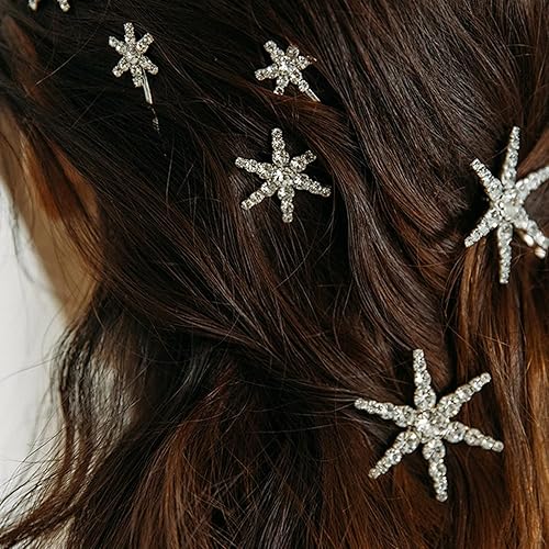 Miniatura 2 de 5 pines de pelo con estrellas para mujer, diseño de copos de nieve plateados y dorados, accesorios para el cabello para vacaciones, boda,