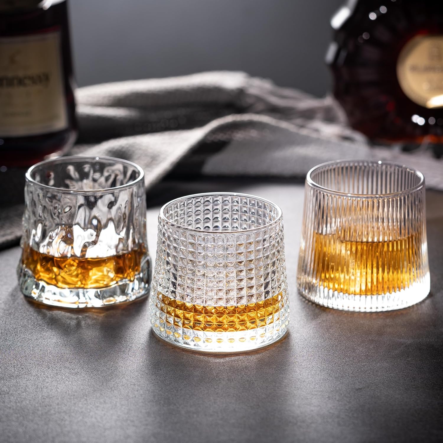 Whiskey Glasses -6 oz Old Fashioned Set of 3/Cocktail Bourbon Alcohol Glasses Whiskey Glasses (Glacier texture) - Image 4