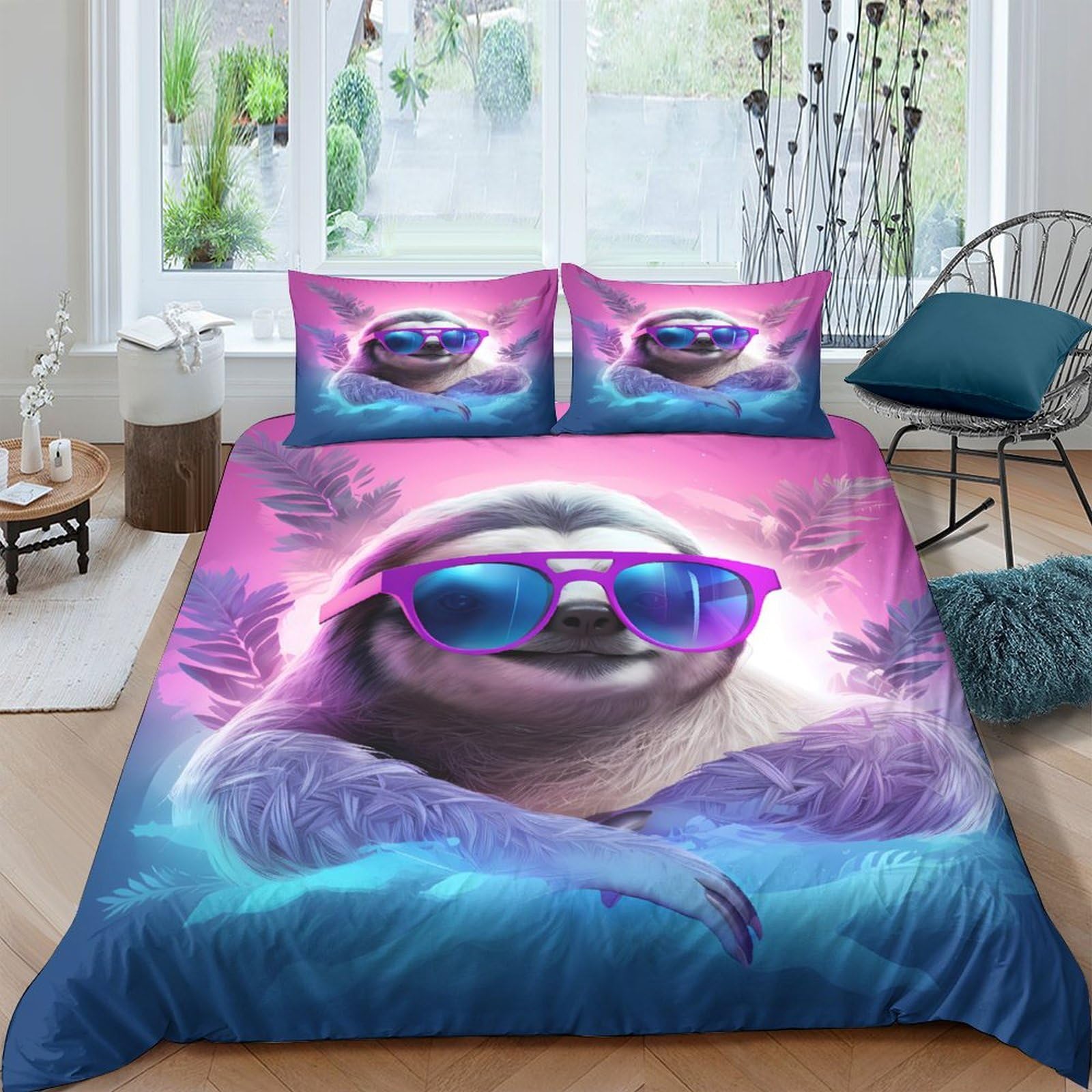 Ctjqhvkz Style-9 3D Printed Sloth Sunglasses Fitted Sheet Microfiber Vibrant Purple Blue Bed Cover Anti-Slip Easy Care For Bedroom Dorm Mattress Protection Single（135X200cm）