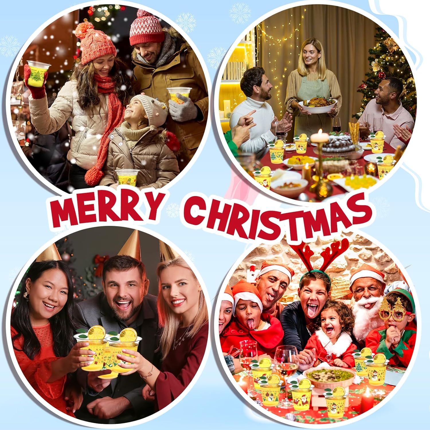 Zhehao 100 Pieces Christmas Disposable Cups 12 oz Christmas Clear Plastic Cups Set Xmas Trees Santa Claus Snowman for Xmas Party Supplies Coffee Wine Cold Drinks - Image 5