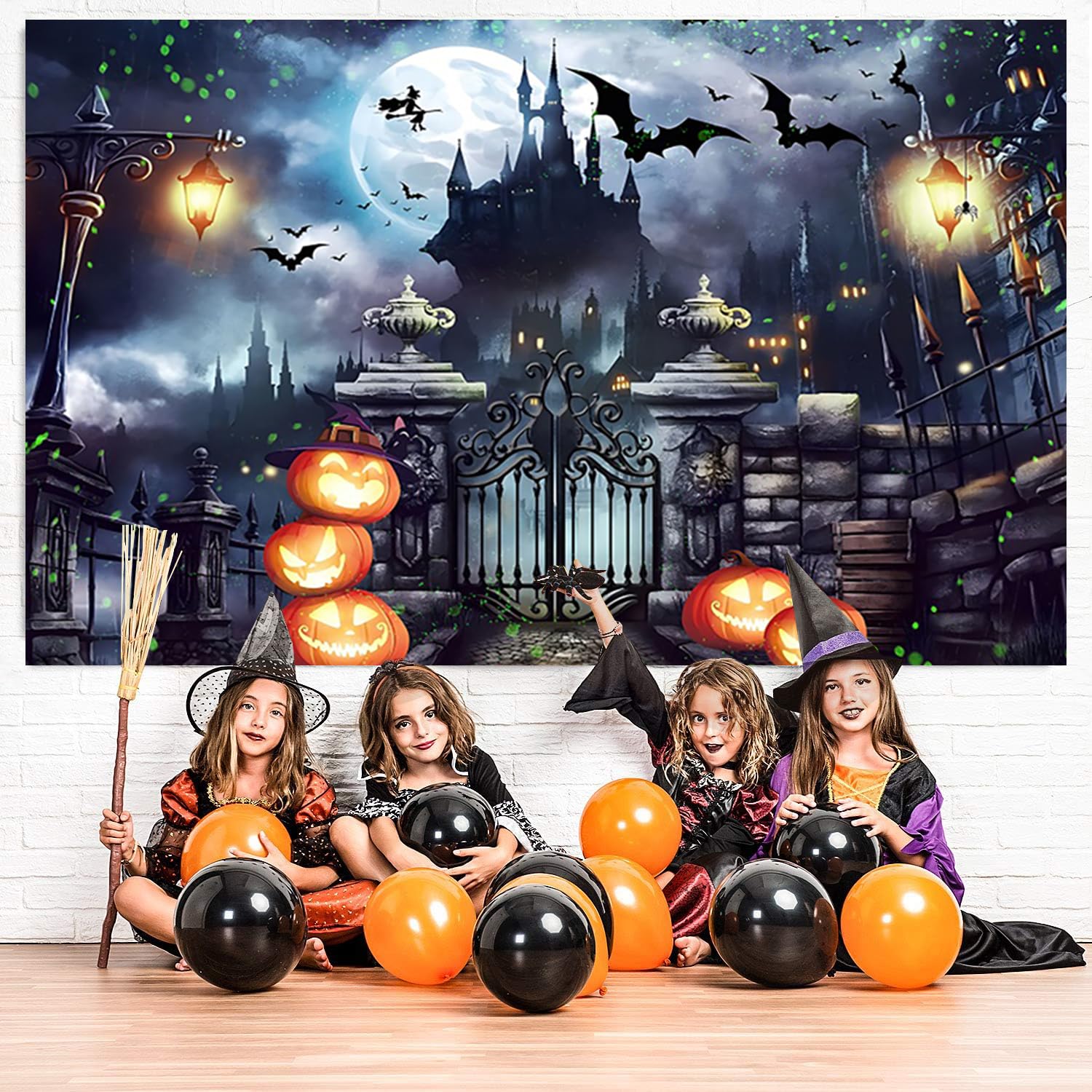 Avezano Halloween Hintergrund – Lila Himmel Mit Mond, Schloss & Kürbissen, 2,4 X 1,8 M