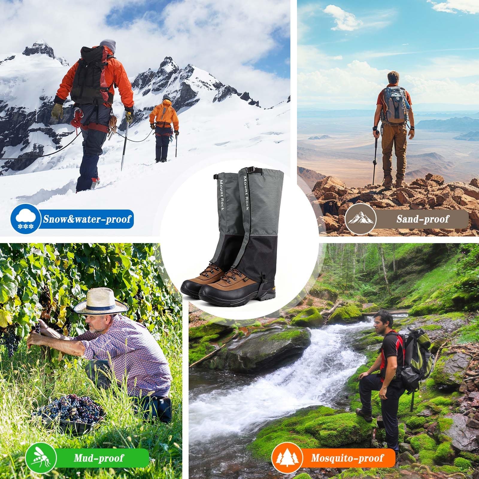 CIYIN Guêtre Randonnée, Outdoor Guêtres Jambières, Homme Femme Jambières, Guêtres d'extérieur Réglables Imperméables et Respirantes pour Randonnée en Plein air Ski Escalade Chasse