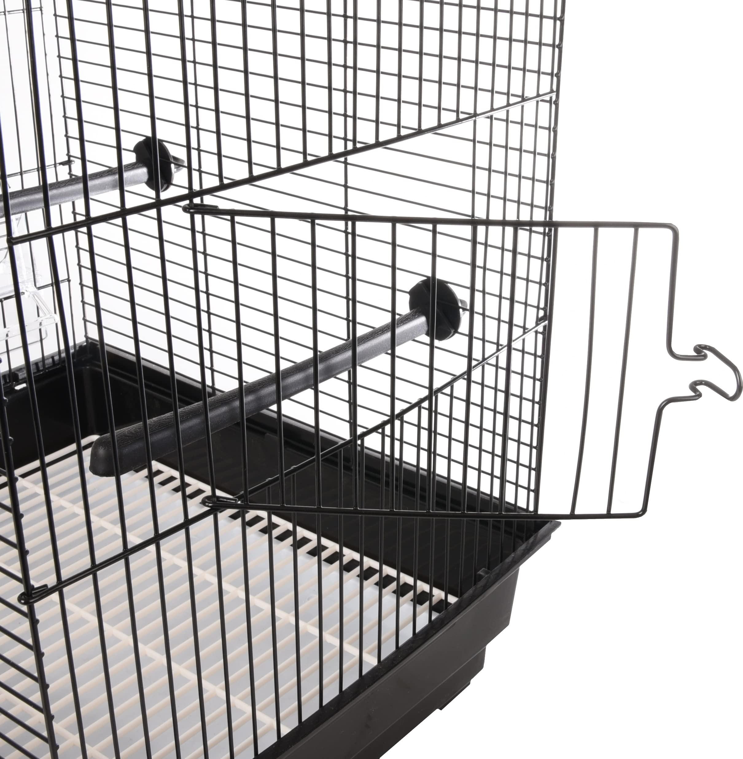 Flamingo Gabbia per uccelli - Voliera - Nusa Nero – 39×31×46 cm – 2 posatoi, 2 mangiatoie estraibili, 2 porte, cassetto in plastica estraibile, design con tetto a casetta
