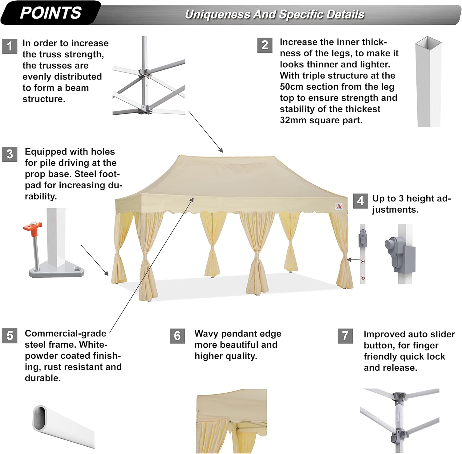 ABCCANOPY Patio Pop Up Canopy Tent with Curtain 10x20 Event-Series (Beige)