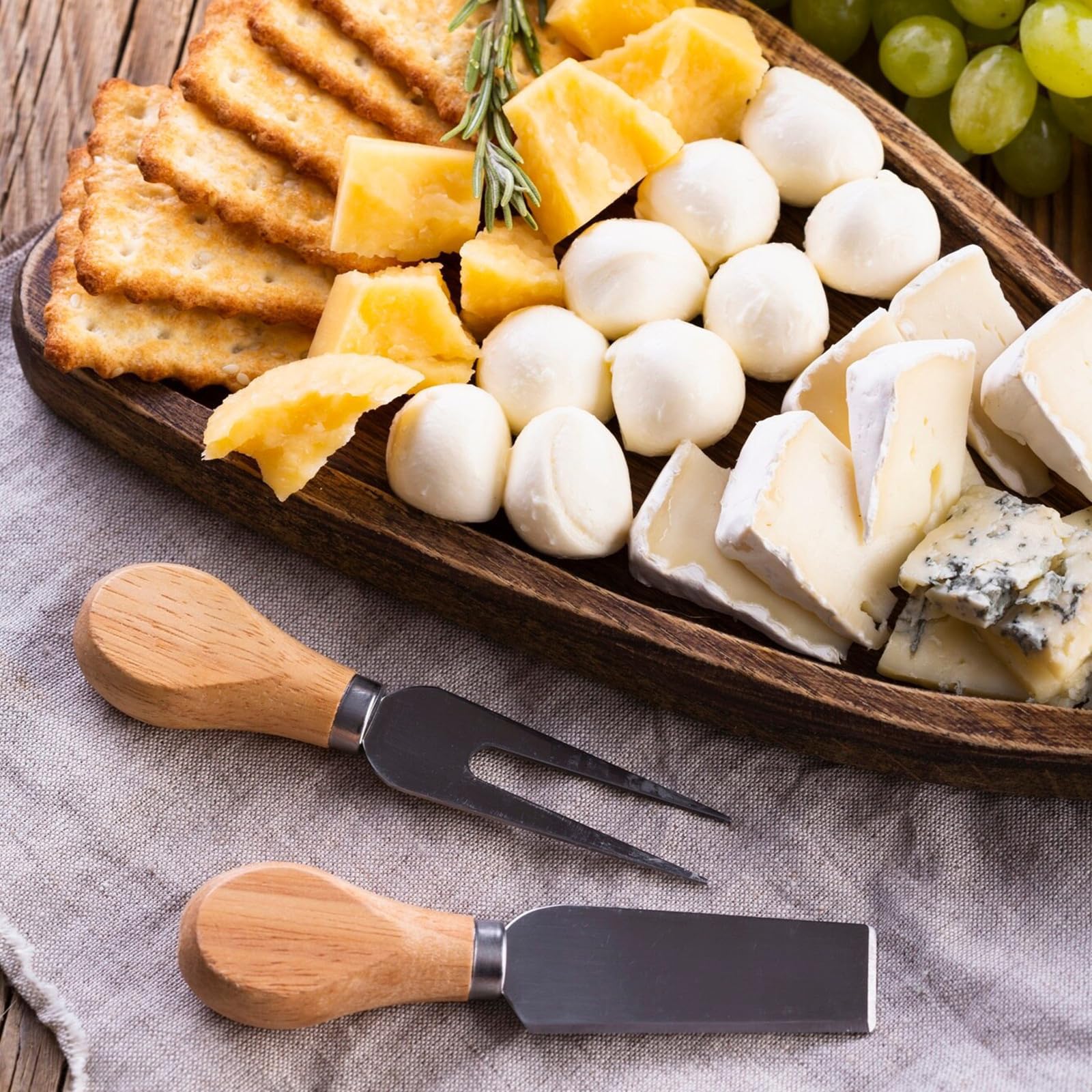 6 Piezas Juego de Cuchillos de Queso, Cuchillo para Queso de Acero Inoxidable con Mangos de Madera, Cuchillo de Mantequilla, Mango de Madera Cuchillo para Tarta Postre Postre Ensalada