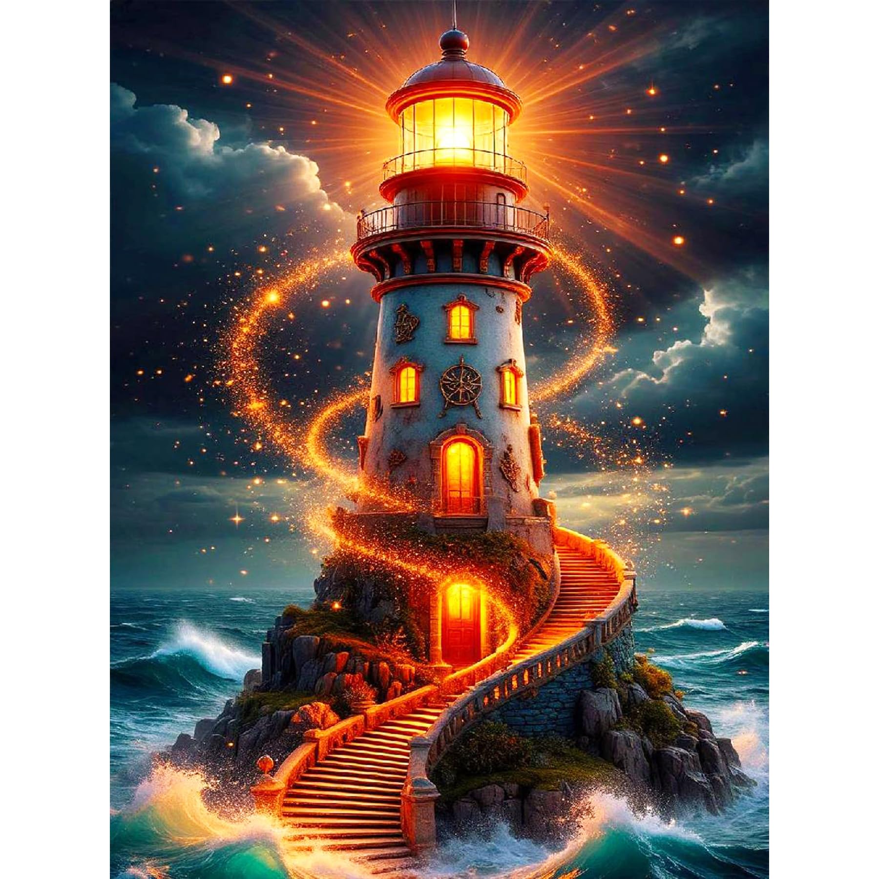Bowetile Lighthouse Beach Diamond Painting Art Kits for Adults, 5D DIY Gem Art Painting Kits, Full Drill Seascape Painting Rhinestone Embroidery Pictures for Beginners, Home Wall Decor 30x40cm