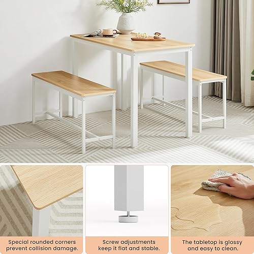 Miniatura 8 de Dining Table Set, Bar Table with 2 Dining Benches, Kitchen Table Counter with Chairs, for Kitchen Breakfast Table, Living Room, Party Room, Natural