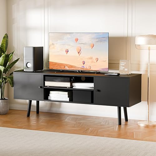 Miniatura 9 de Cozy Castle Soporte de TV pequeño roble para TV de 50 pulgadas centro de entretenimiento moderno con gran almacenamiento arena de televisión de pie