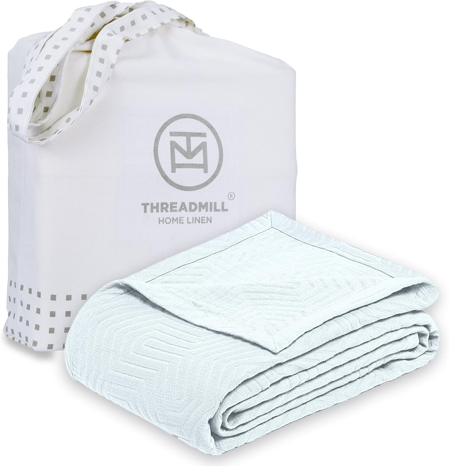 Threadmill Luxury Cotton Blankets for Queen Size Bed | All-Season 100% Cotton Queen Size Blanket | Aster Jacquard Cozy Lightweight, Soft Breathable Coverlet fits Full Size Bed, 90x92 | Light Blue