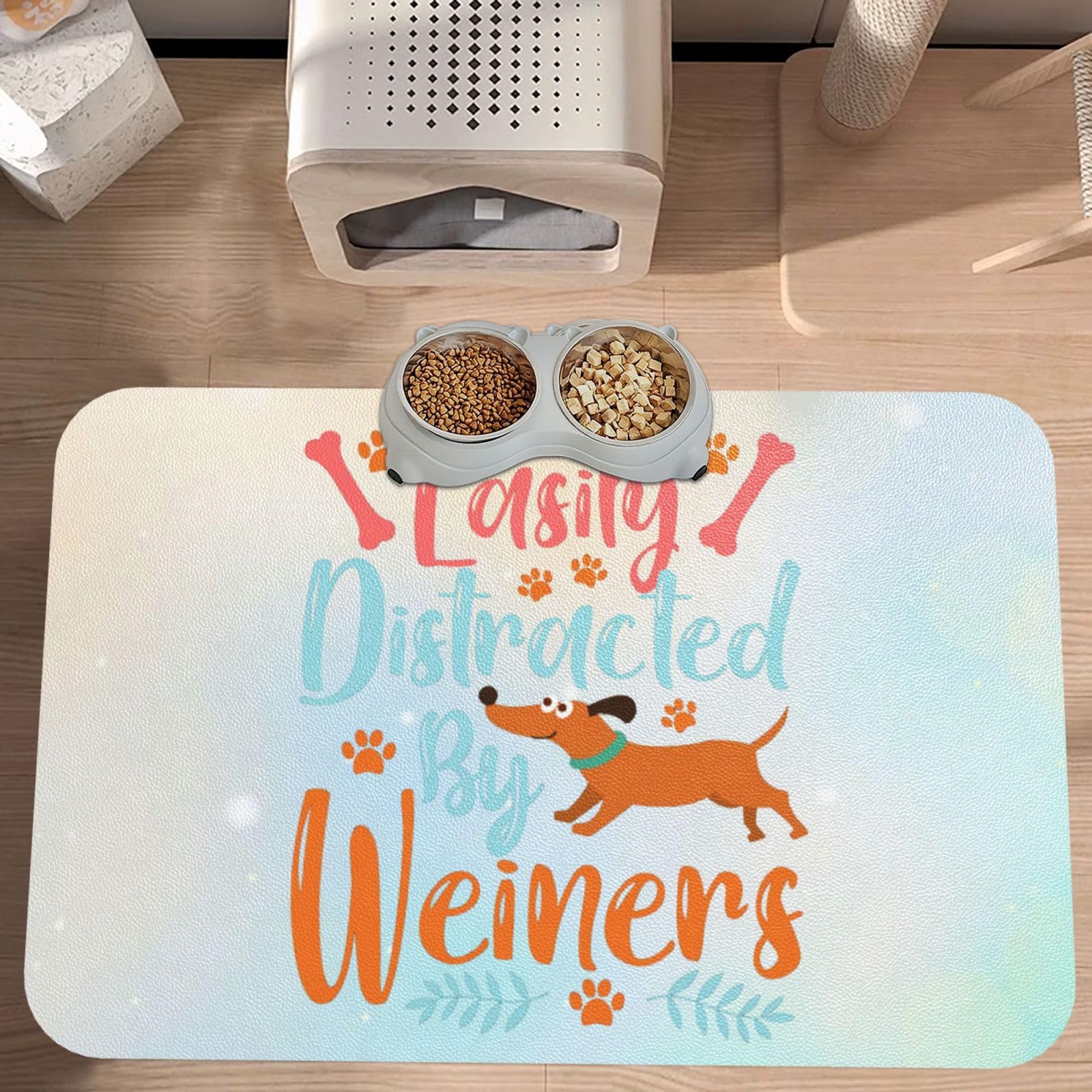 Wiener Dogs Cute Printing Absorbent Dog Mats for Food and Water Waterproof Pet Bowl Liner Anti-Slip Dog Feeding Mats Quick Dry Pet Placemat to Protect Floors