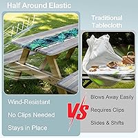 Vista 179 de Play Tailor - Mantel para mesa de pícnic con cubiertas para bancas, impermeable y a prueba de viento con bolsa de cordón, ajustable a mesas y bancas