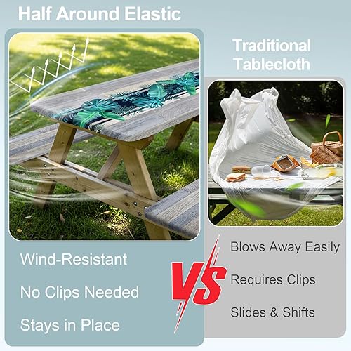 Miniatura 179 de Play Tailor - Mantel para mesa de pícnic con cubiertas para bancas, impermeable y a prueba de viento con bolsa de cordón, ajustable a mesas y bancas