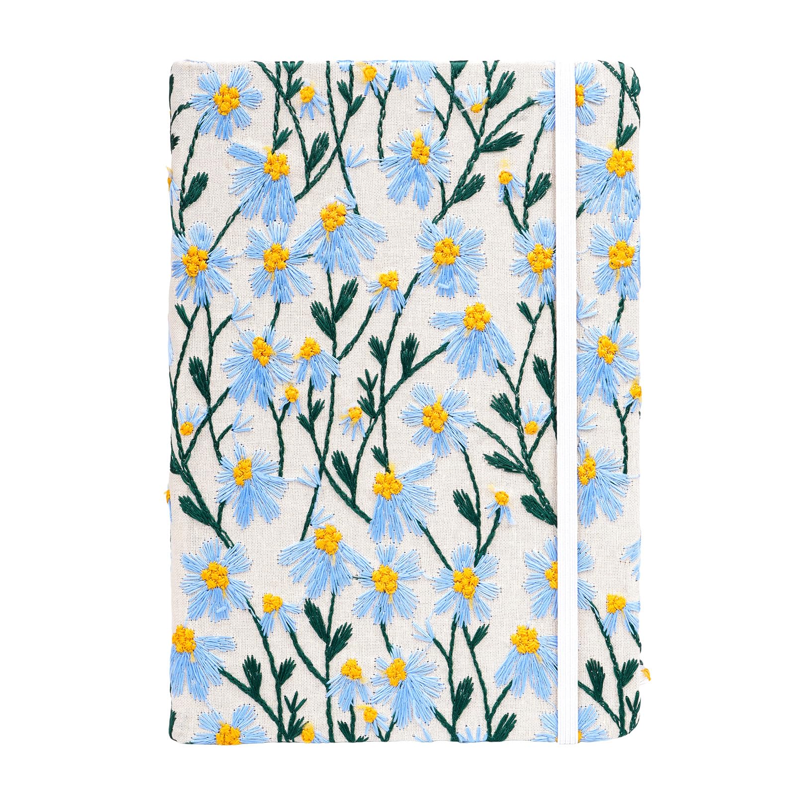 CZXCV Floral Journal A5, Embroidered Lined Notebook, Blue Daisy Flowers