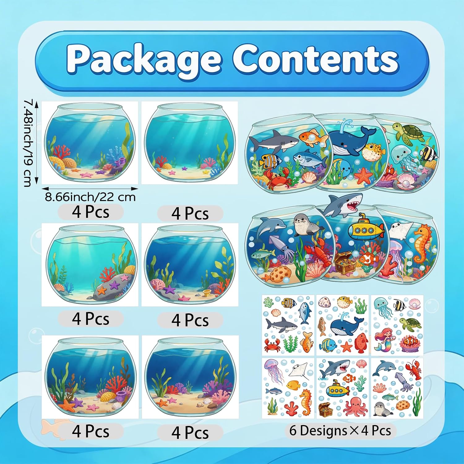 48 Sheets Ocean Stickers, Under The Sea Party Favors, Summer Crafts Sea Animal Stickers for DIY Party Games