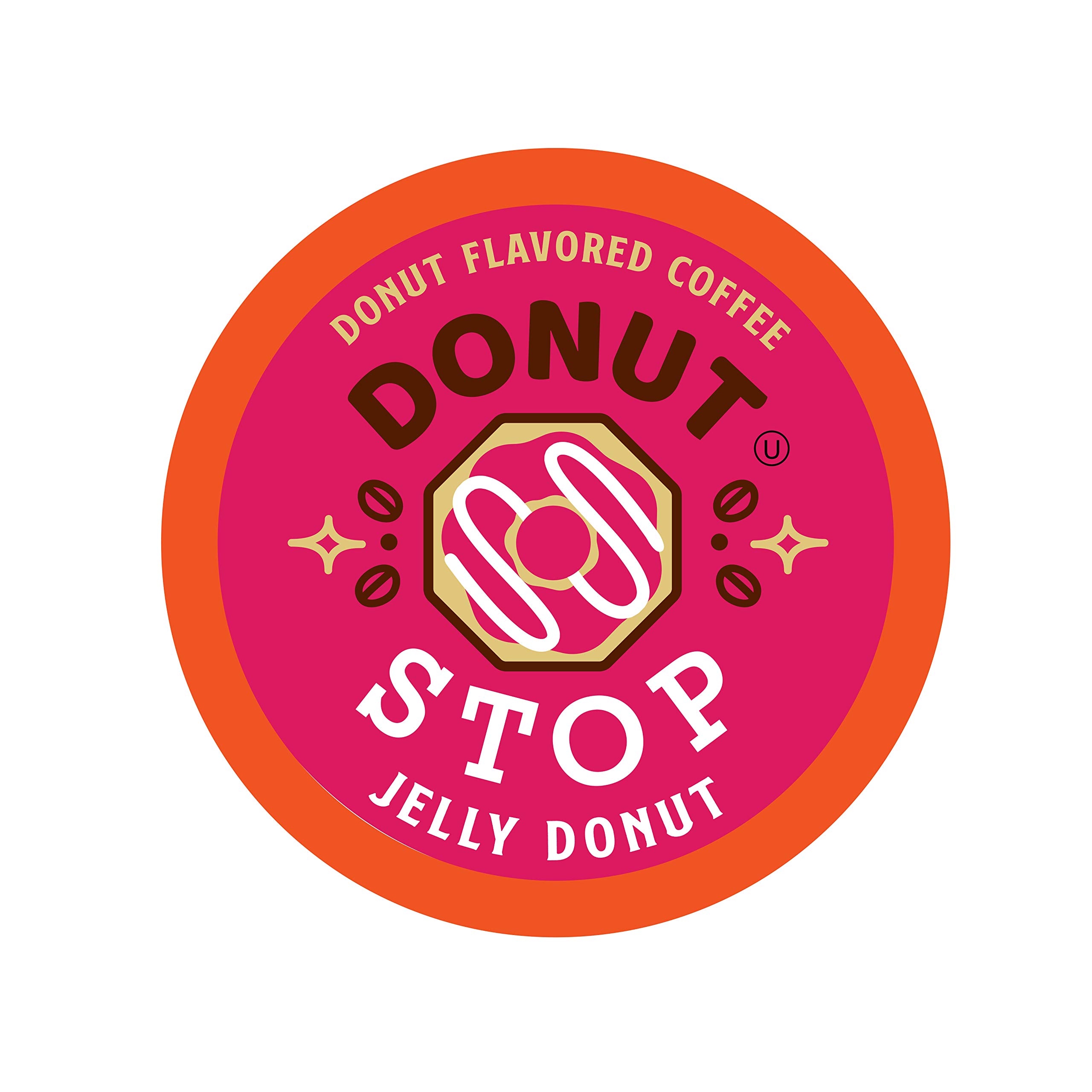 Donut Stop Flavored Coffee Pods, Compatible with 2.0 K-Cup Brewers, Jelly Donut Flavor, 40 Count