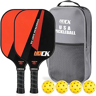 HEICK Pickleball Paddles Set of 2 USAPA Approved, Included 2 Lightweight Rackets, 4 Outdoor Balls,1 Carrying Bag | Pickle-Ball-Raquette for Kids Adults