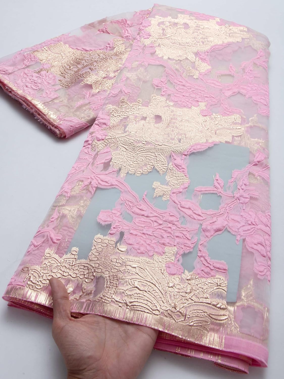 African Lace Fabric 5 Yards, French Embroidery Gilding Mesh Lace Fabric for Wedding Party Sewing