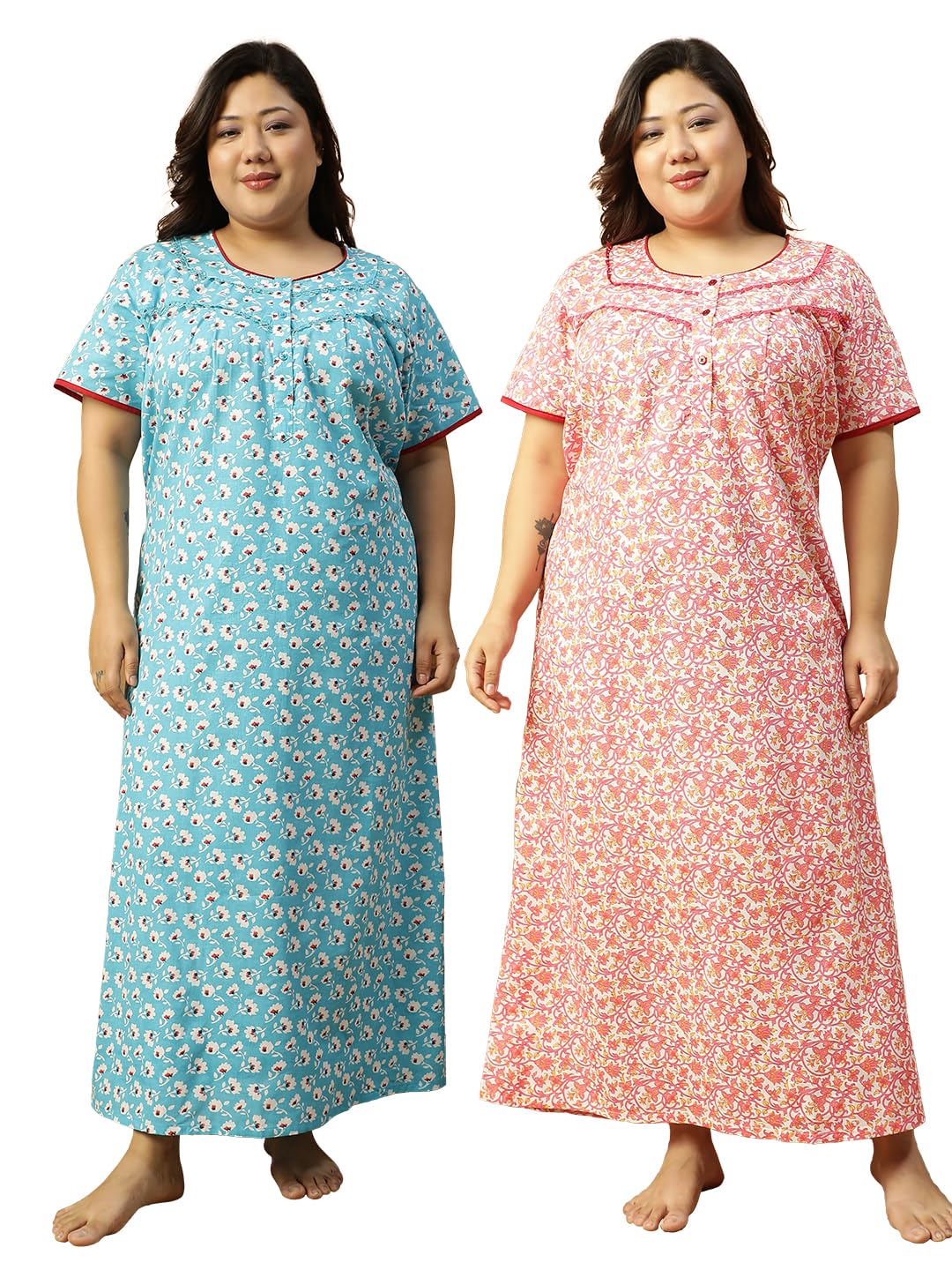 Women Plus Size Printed Cotton Half Sleeve Nighty Maxi Nightdress Nightgown Combo Pack 2XL/3XL/4XL/5XL/6XL/7XL/8XL.-image-2
