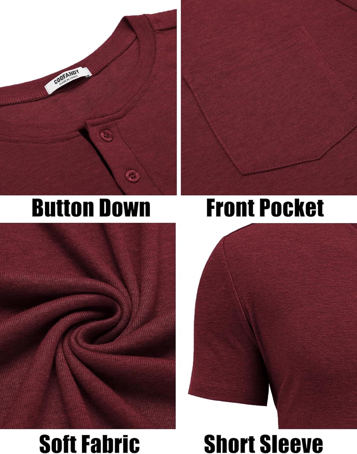 COOFANDY Men's Henley Shirts Short Sleeve Button T Shirt Casual Summer Basic Tee Tops with Pocket - Image 5