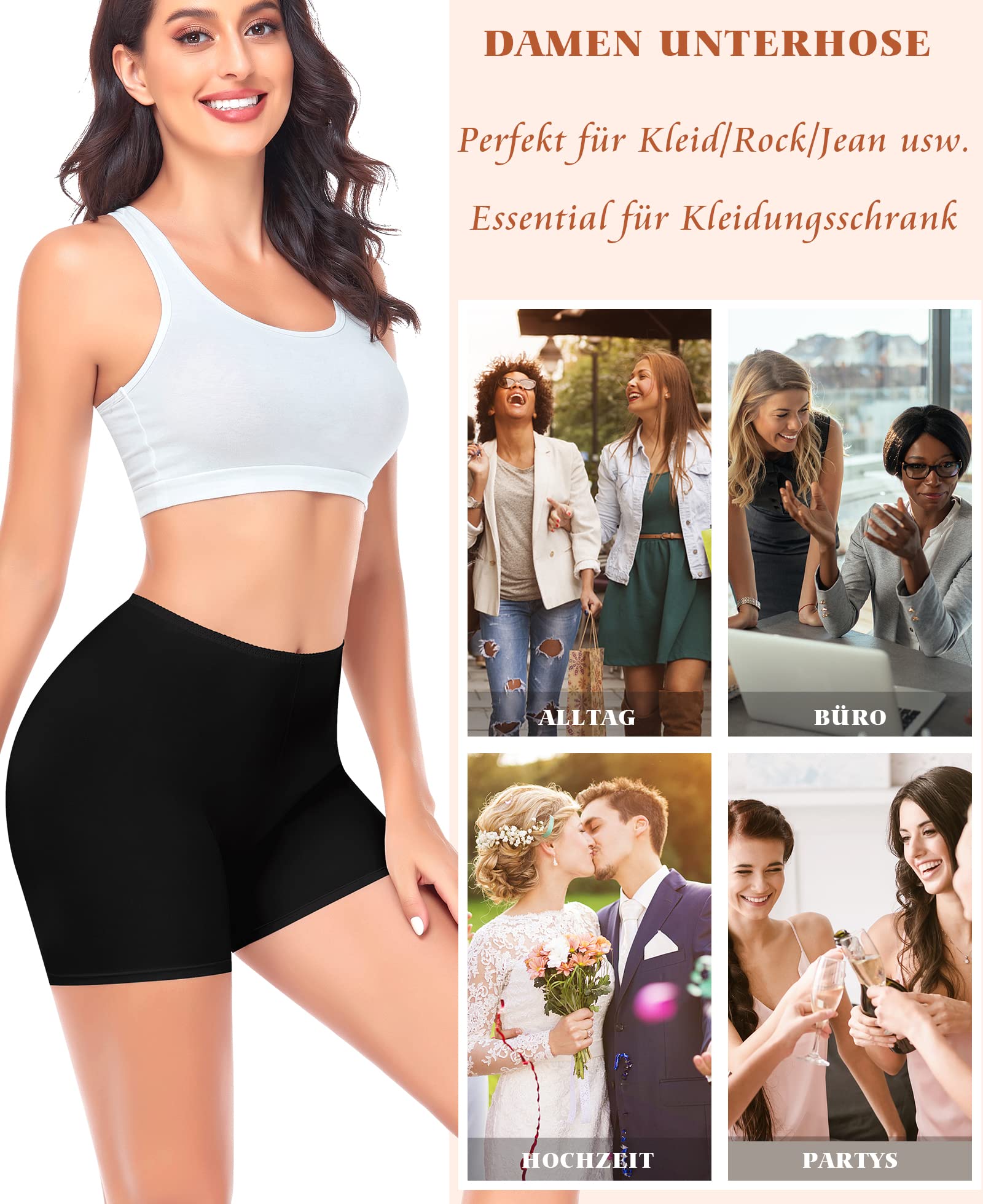 YARRCO Damen Unterhose Kurz Hose Unter Rock Kleid Nahtlos Slipshort Anti Chafing Boxershorts Kurz Leggings Radlerhose (Schwarz+Schwarz, 2XL)