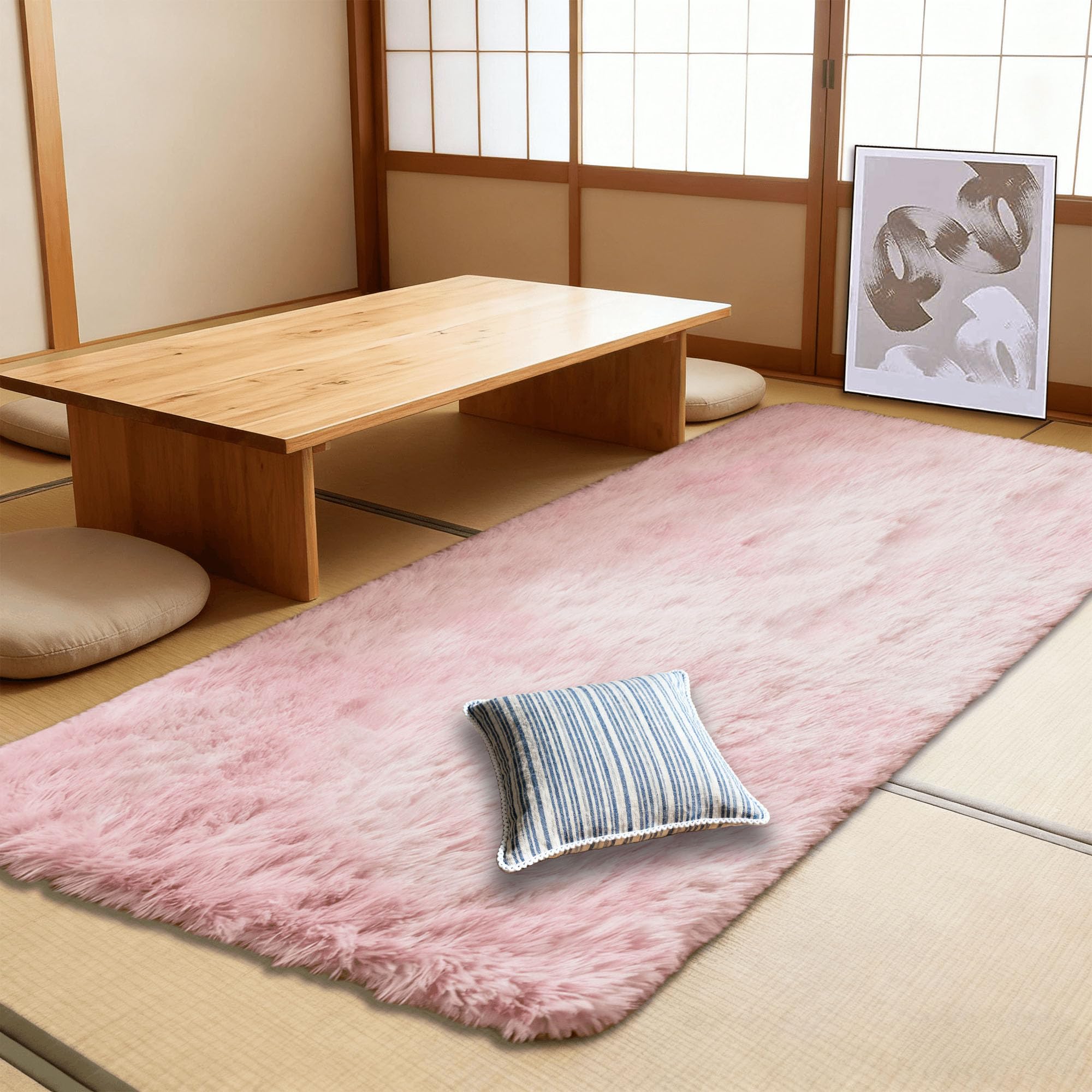 Tapis enfant chambre rose clair grand tapis moelleux et lavable de salon