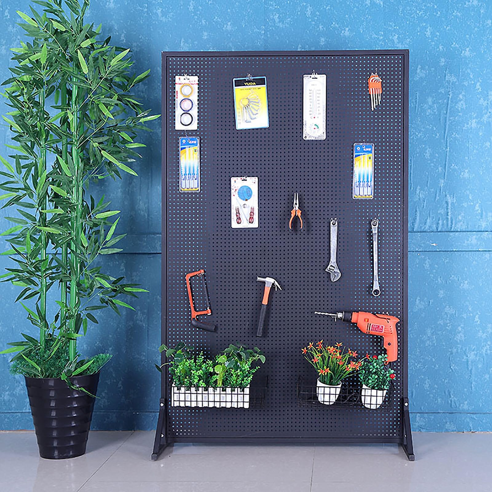 Große Lochwand Aus Metall Für Garage, Küche, Büro & Bastelbedarf – Stehende Präsentationsfläche – Vielseitige Aufbewahrungslösung Für Werkzeug & Spiele, Schwarz, 60 X 120 cm