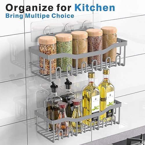 Miniatura 6 de EUDELE Paquete de 2 organizadores de ducha adhesivos para decoración del hogar y almacenamiento de cocina, sin taladrar, organizador de estante