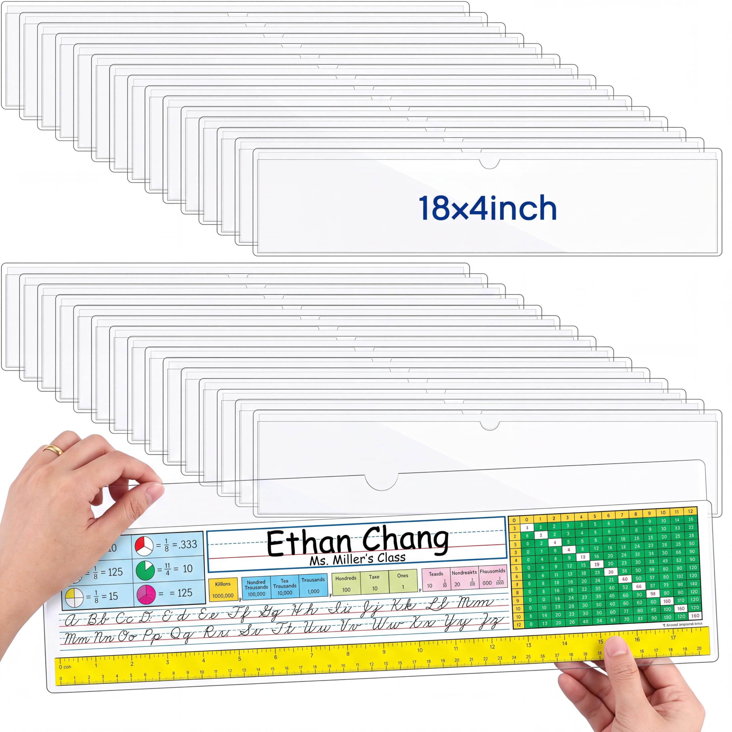 Chinco 100 Pcs Self Adhesive Clear Index Card Pockets,18 x 4 Inches