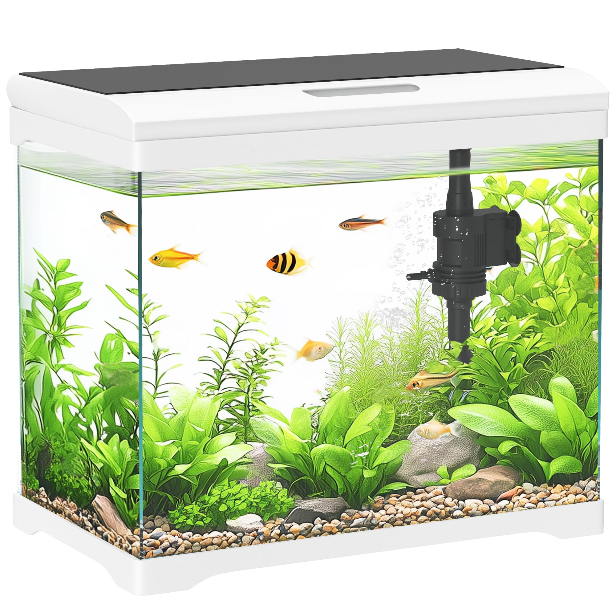 PawHut Acquario in Vetro 17L per Pesci Rossi con Illuminazione LED, Acquario Completo con Pompa d'Acqua e Sistema di Filtraggio, Vaschetta per Pesci Acqua Tropicali 35x21x31 cm Bianco