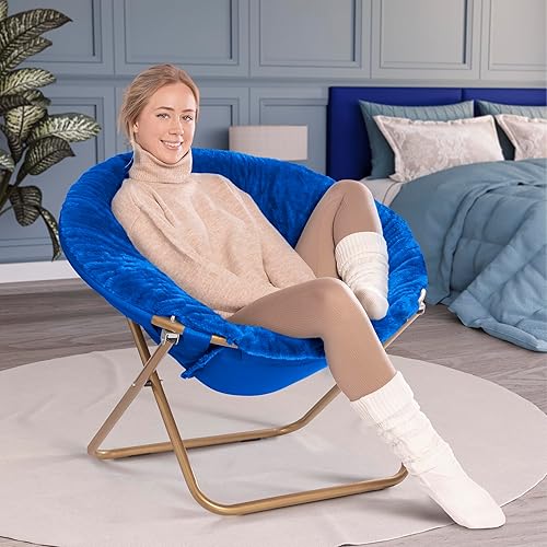 Miniatura 80 de Milliard - Silla acogedora con diseño de platillo, de pelo sintético, para dormitorio, tamaño extragrande (color blanco) Beige,Negro -,Negro +