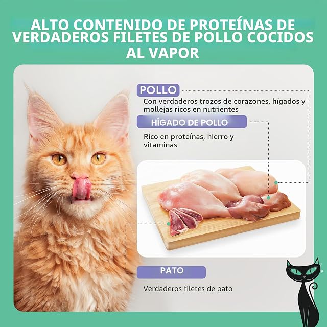 Foto 2 de 5 de Schesir After Dark - Sabor de Pollo con Pato en filetes, Comida húmeda Completa para Gatos Adultos (latas 12…