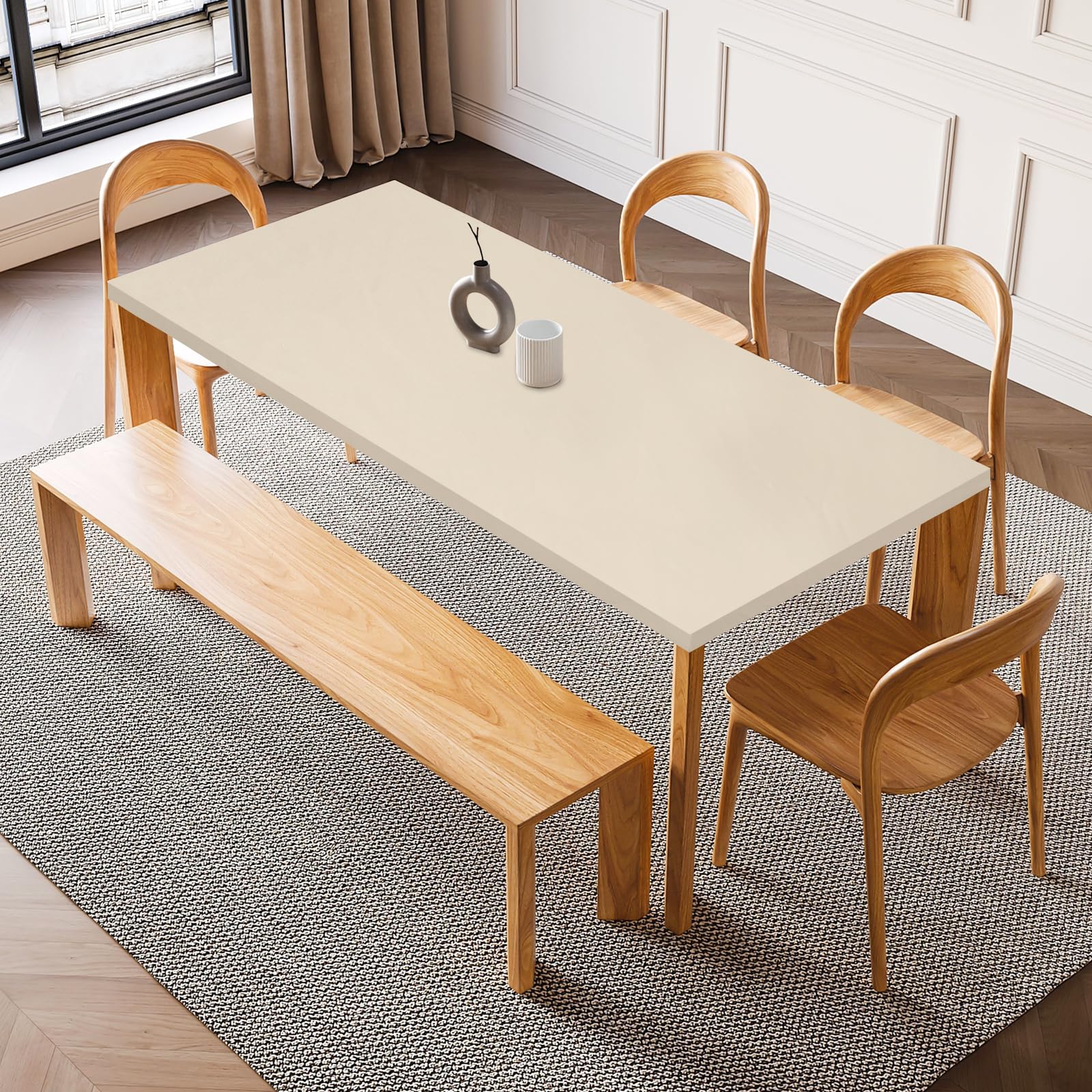 Mantel rectangular de poliuretano impermeable con borde elástico ajustable para uso en interiores y exteriores, se adapta a 32 x 55 pulgadas, perfecto para restaurantes y fiestas