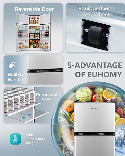 Miniatura 3 de EUHOMY Refrigerador de 7.4 pies cúbicos con congelador, refrigerador de 2 puertas, gran capacidad, termostato ajustable, refrigerador para