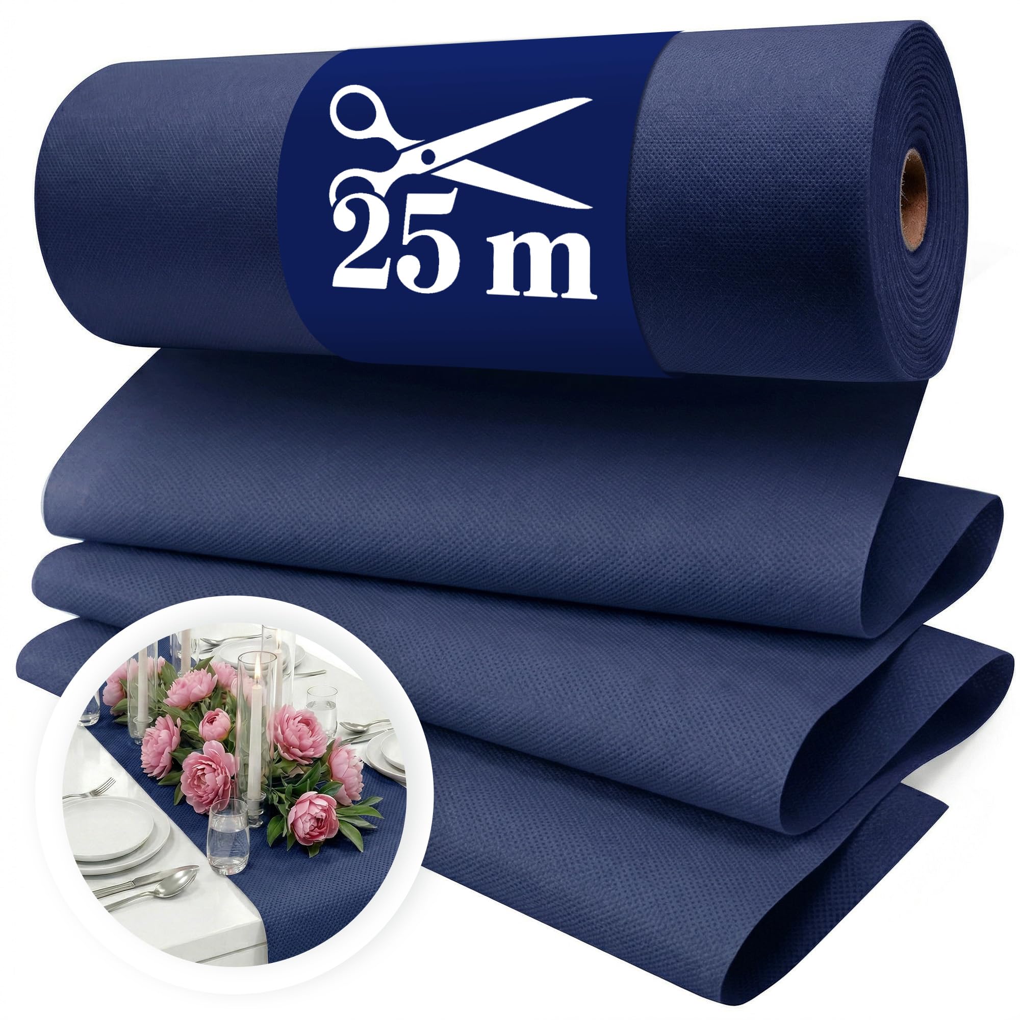 Vlies Tischläufer Dunkelblau [30cm x 25m] - Einweg Tischband als edle Tischläufer Tischdeko für Hochzeit, Kommunion, Taufe, Geburtstag, Weihnachten und Biertisch Feste