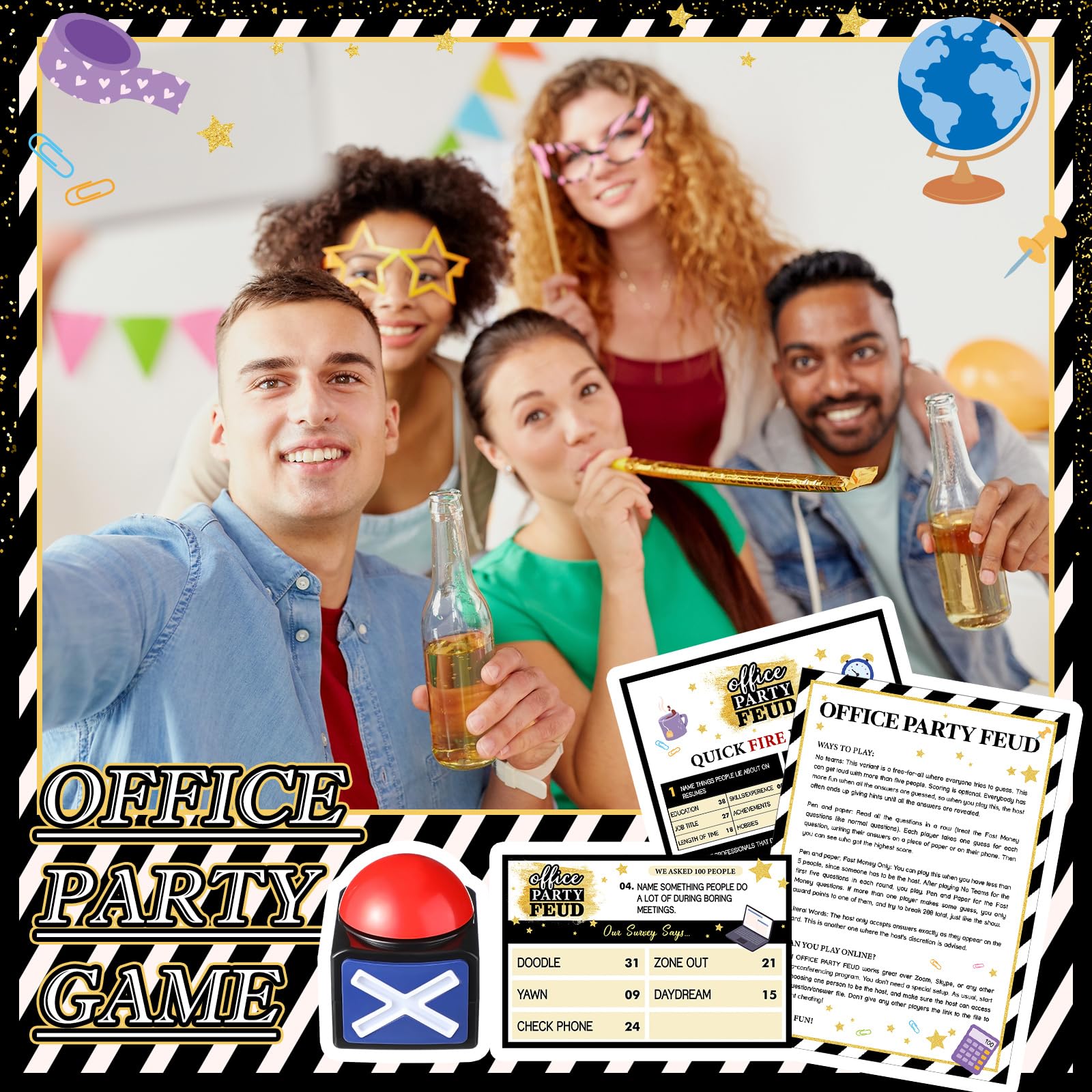 VioraWhite Giochi di feud amichevoli in ufficio con cicalini di gioco, giochi per feste in ufficio, quiz di faida di lavoro, giochi di team building, giochi per feste di lavoro, giochi a quiz sul