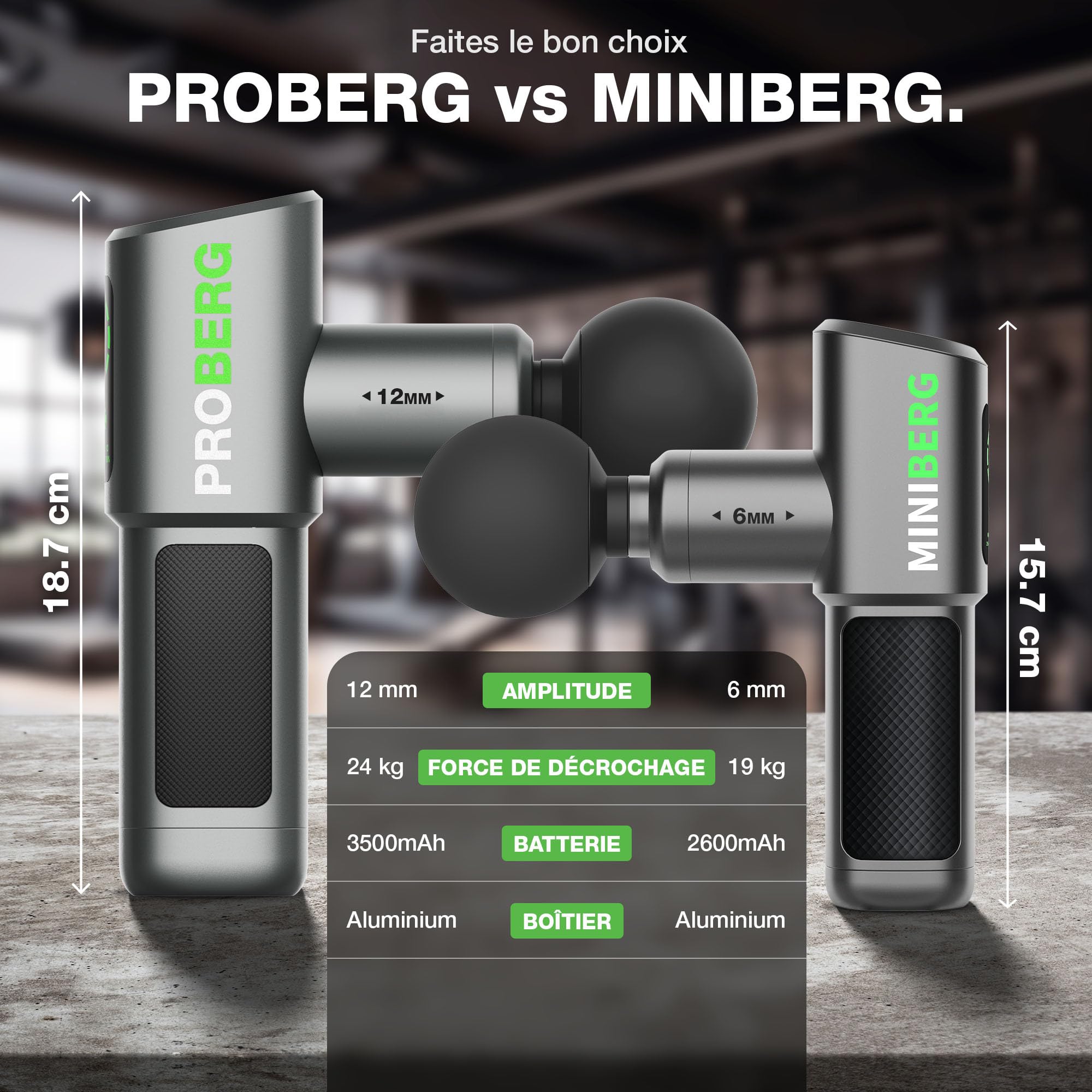 DONNERBERG® Miniberg Mini Pistolet De Massage Pour Tissus Profonds | Pistolet Compact À Percussion, Moteur Silencieux 35 dB, Corps En Aluminium, 6 Têtes En Silicone, Garantie Moteur 7 Ans