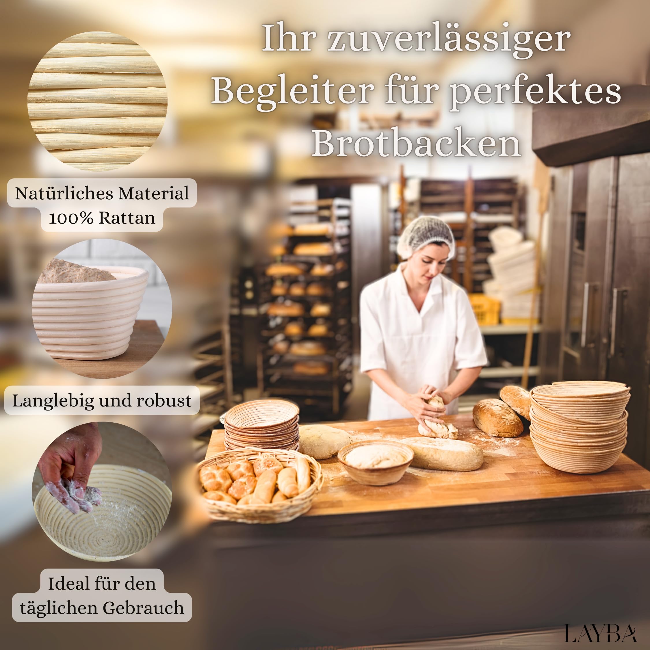 Cesta de fermentación ovalada (mediano, grande, juego) – Banneton de ratán de alta calidad para pan aireado, ideal para masa madre y masa de levadura, incluye inserto de lino, promueve la fermentación