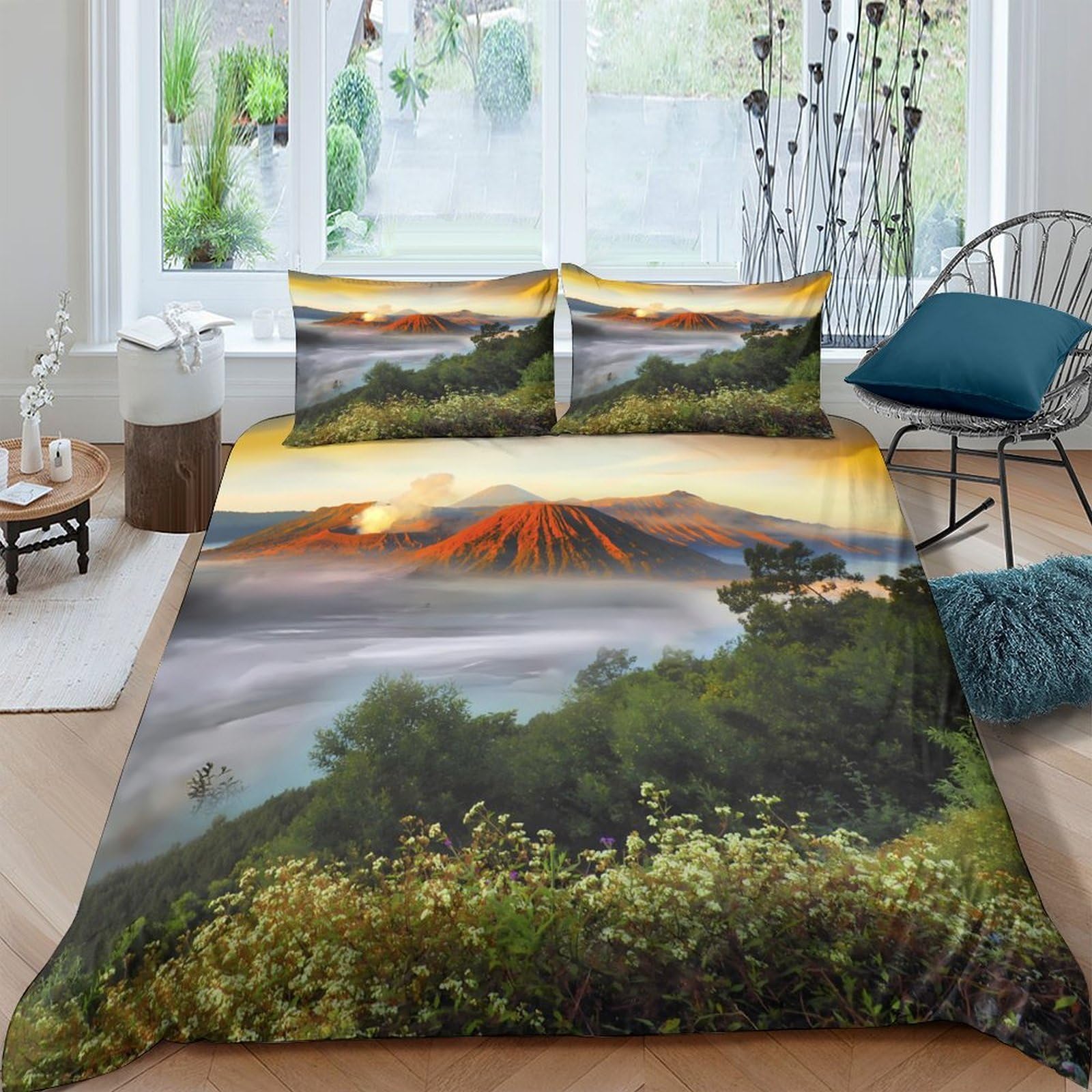 Ctjqhvkz Style-9 3D Printed Mountain Sunrise Fitted Sheet Microfiber Anti-Slip Forest Landscape Bed Cover For Bedroom Guest Room Decor Easy Care Single（135X200cm）
