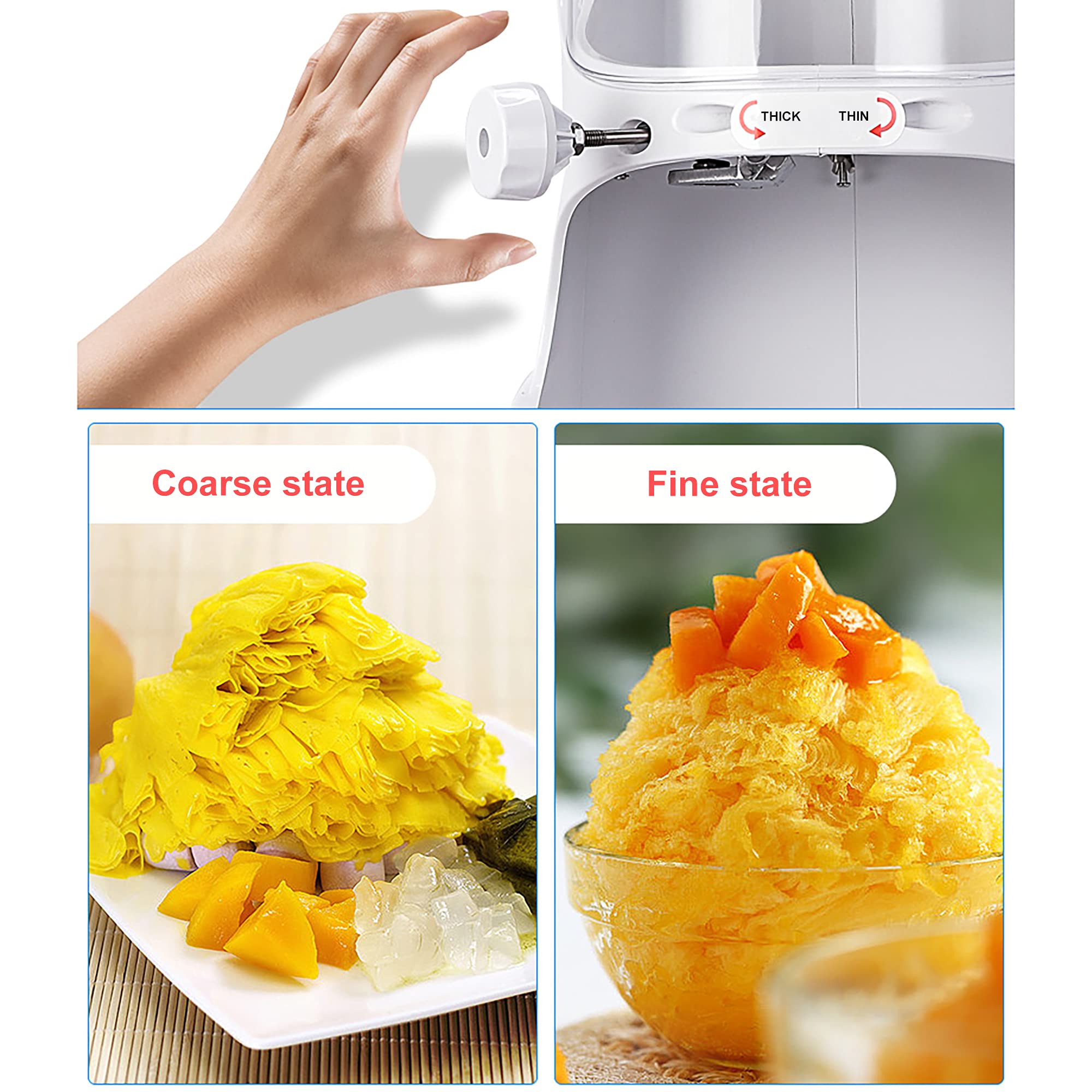 FAXIOAWA Máquina de Afeitar de Hielo de 90 kg/h, máquina de granizado de Hielo Comercial de 350 W, máquina de Afeitar de Hielo Máquina eléctrica de Cono de Nieve para restaurantes Bares, CE/FCC