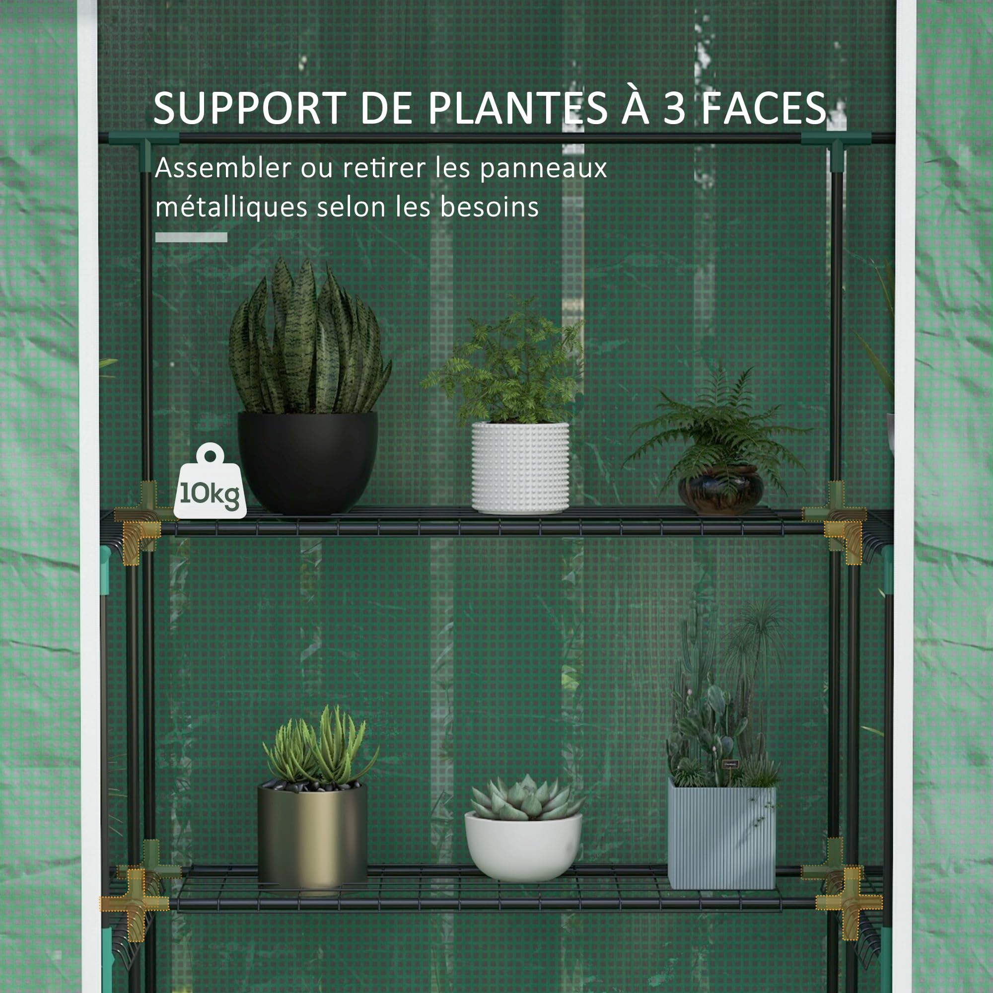 Serre De Jardin Outsunny 140x73x190 Cm - 3 Étagères, PE 135g/m², Porte Zippée Et Ventilation