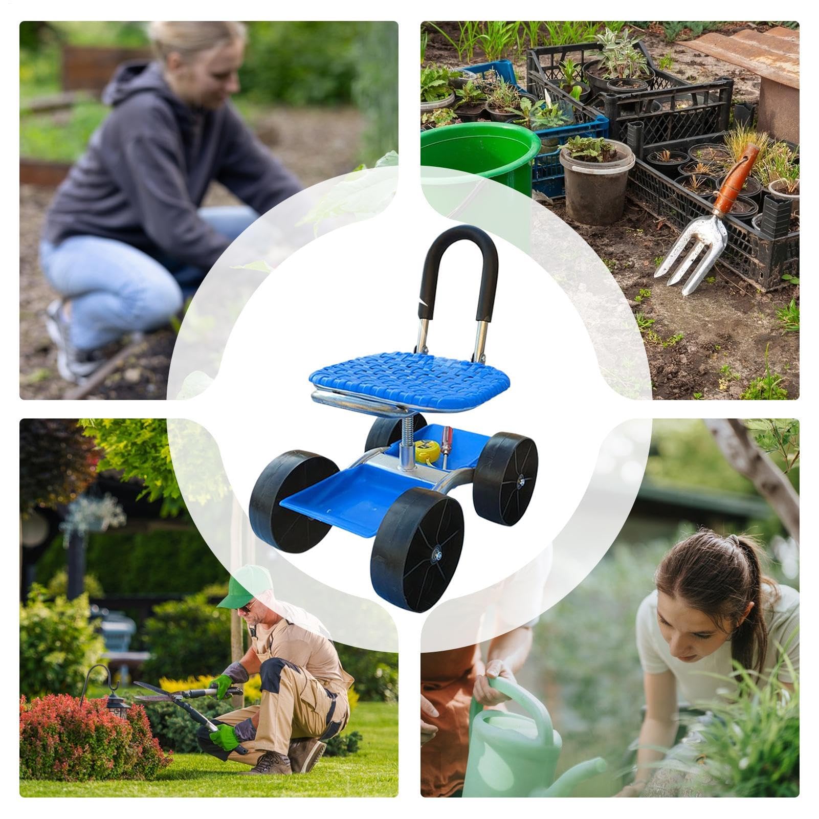 de jardín con asiento Silla giratoria 360 grados con ruedas | Taburete rodante para jardinería para exteriores jardín patio césped granja plantar desherbar personas mayores hombres