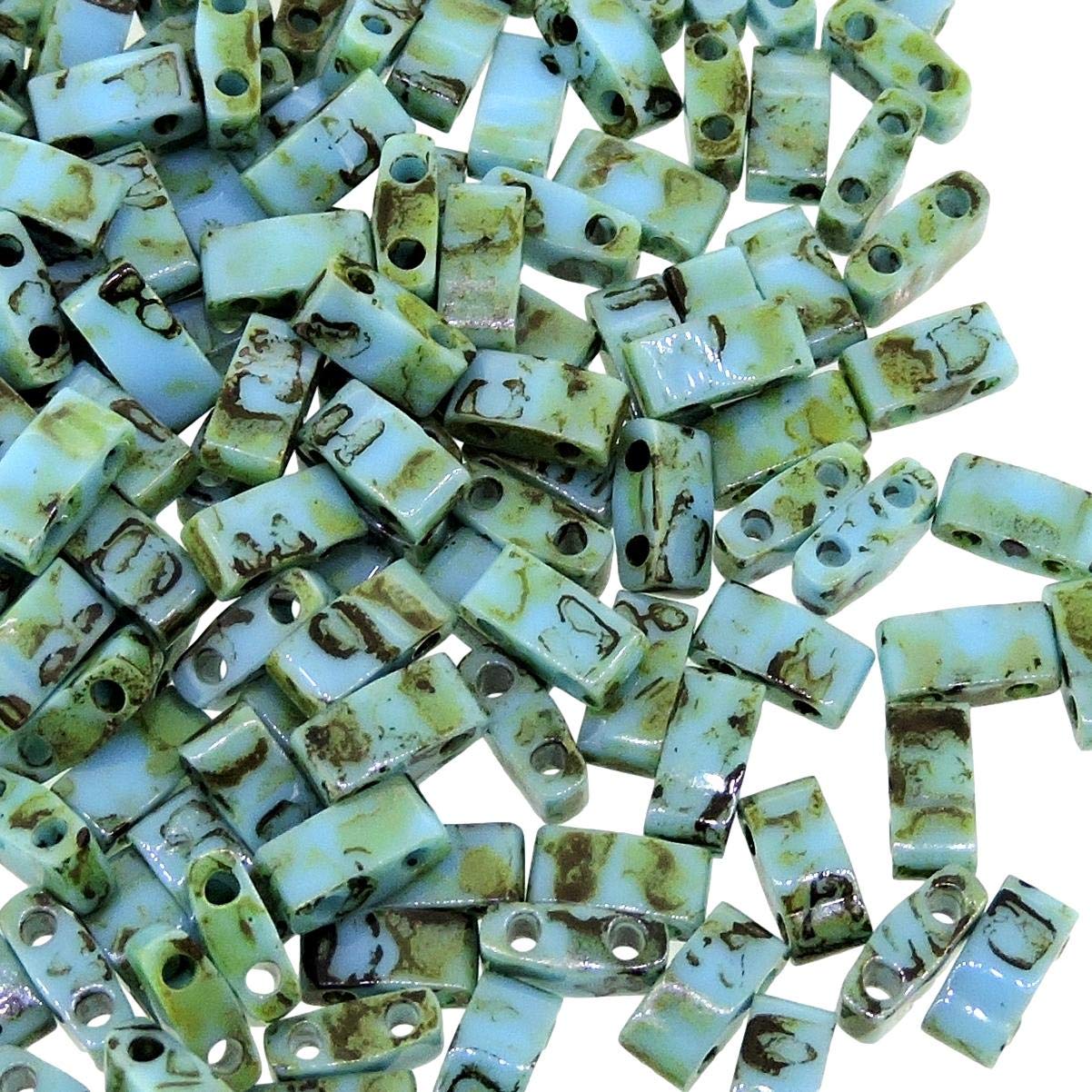 Miyuki Mezza Tila Beads 2 Fori Rettangolo Perline 2.3 x 5mm 7.8 Grammi Picasso Turchese Opaco Blu