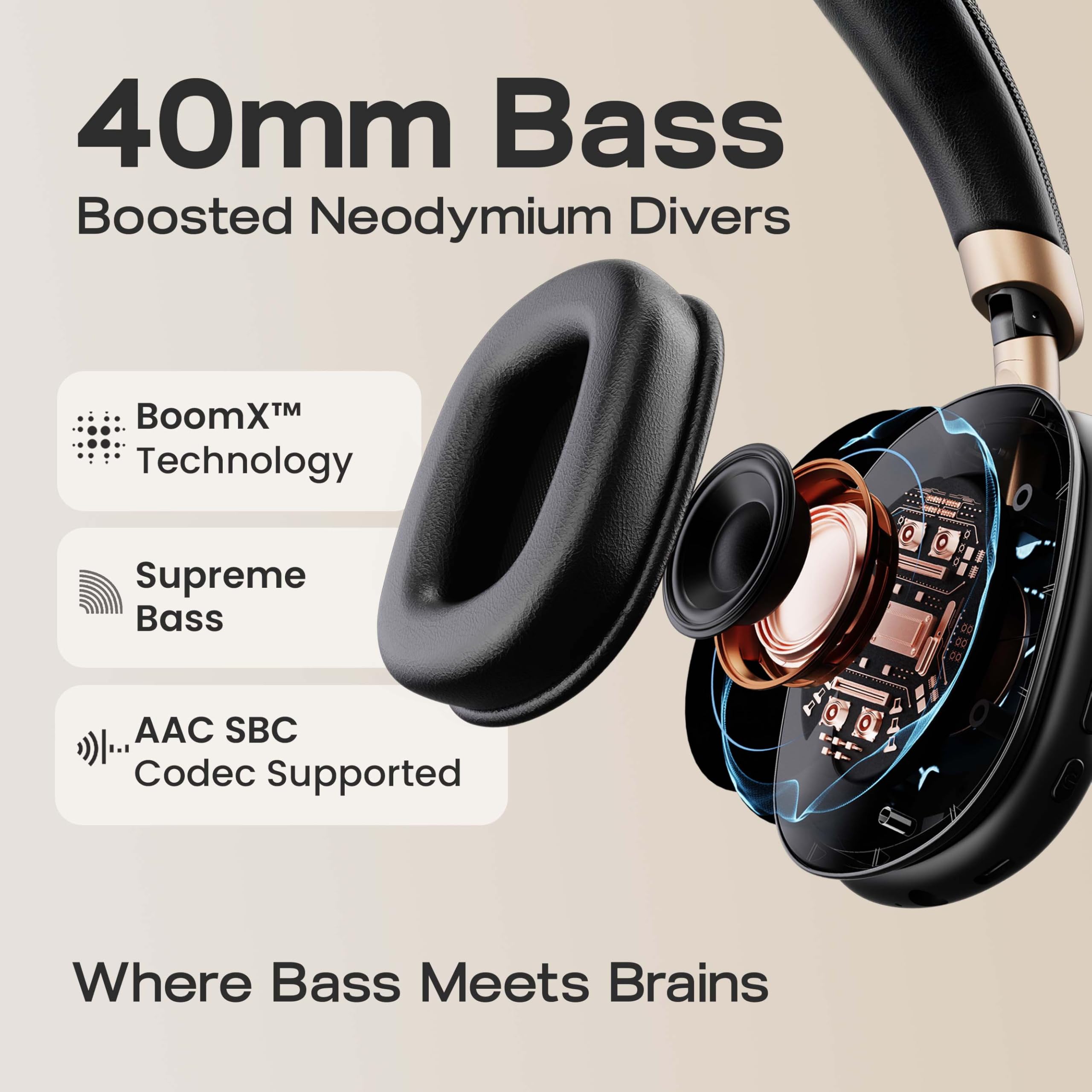 GOBOULT-Fluid X Pro Ear Bluetooth Headphones with 70H Playtime, 40mm Bass Drivers, Zen ENC Mic, Type-C Fast Charging, 4 EQ Modes, AUX, IPX5 Wireless Headphones (Black) — Amazon image 9