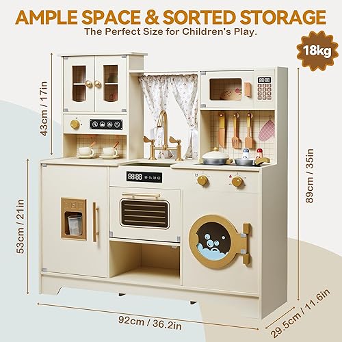 Miniatura 5 de Juego de cocina para niños, juego de cocina de madera con 26 piezas, accesorios de comida y utensilios de cocina, regalo para niñas y niños de más