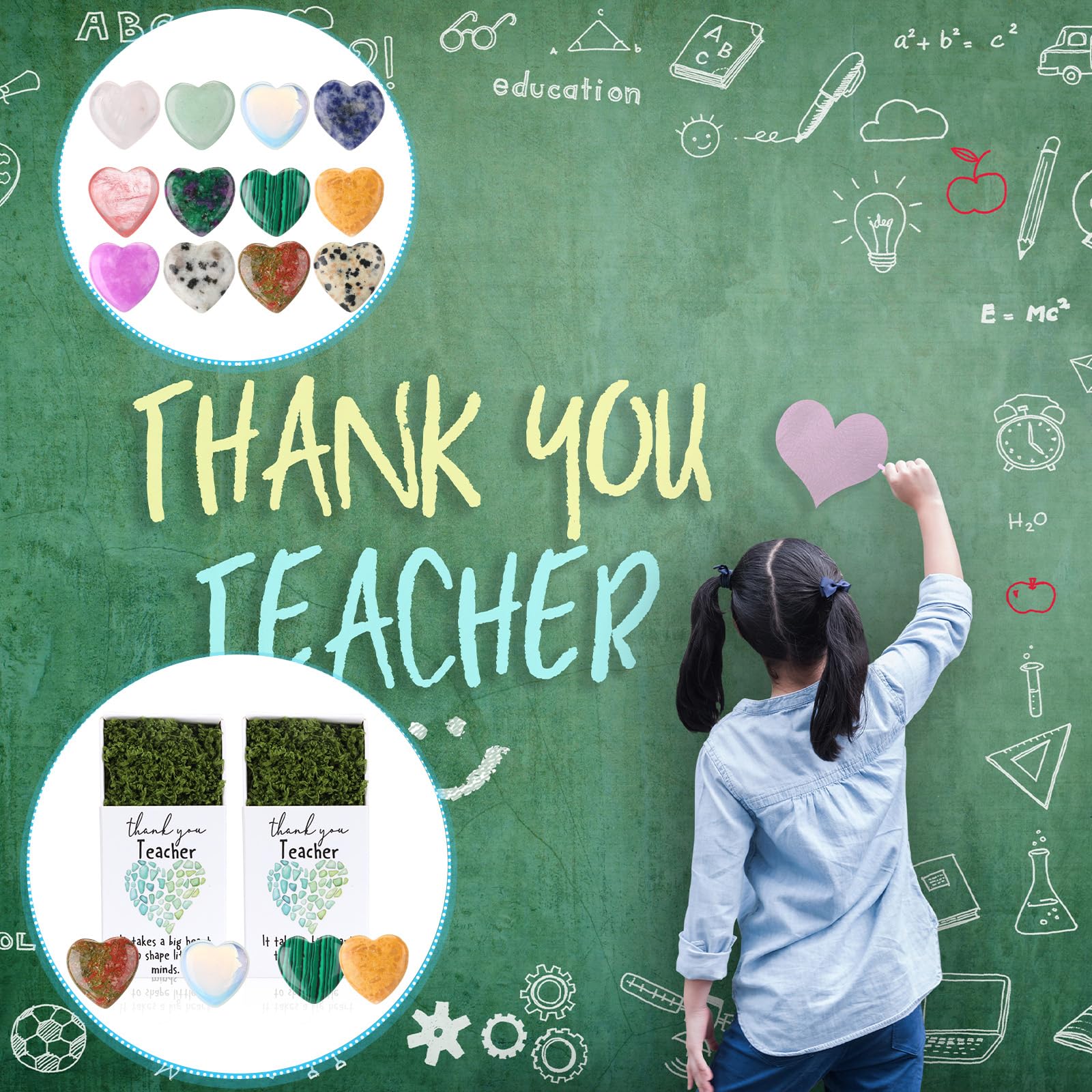 Motipuns 12 juegos de regalos de agradecimiento para profesores, piedras de cristal de musgo verde, regalos de agradecimiento a granel para mujeres, hombres, regalos de agradecimiento para empleados,