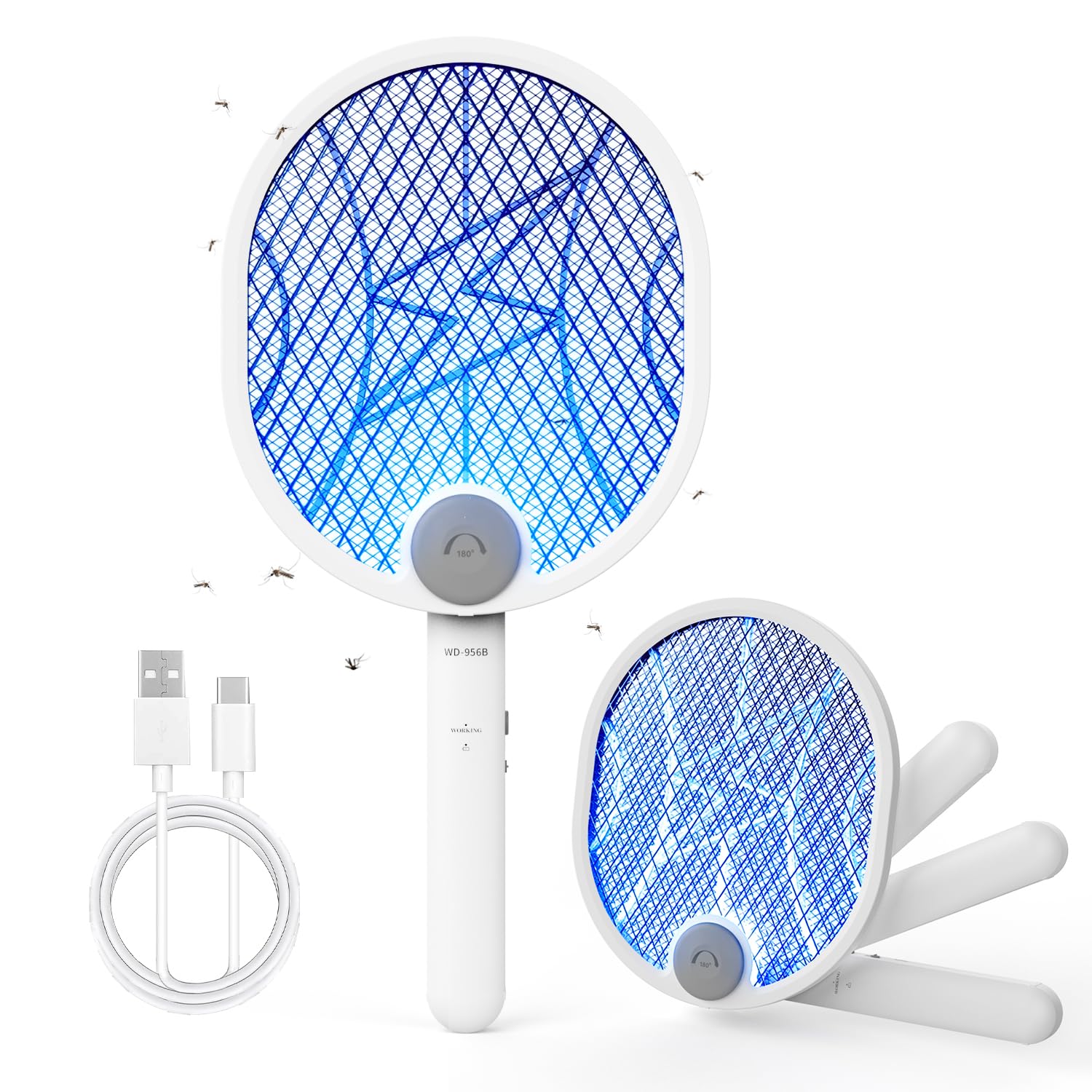 Electric Fly Swatter,180°Foldable Bug Zapper,4000V Fly Zapper,Rechargeable 1500 mAh Mosquito Killer, Portable Fly Killer for Home,Indoor/Outdoor（1Pack）-image-47