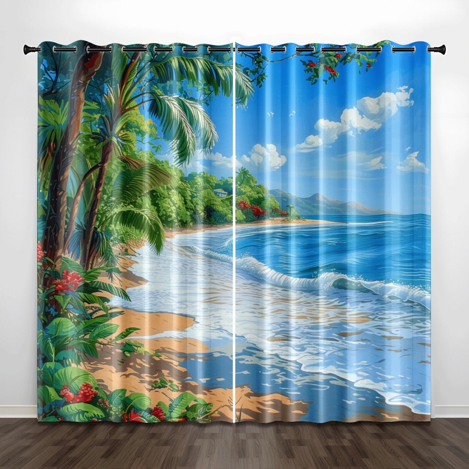 Curtain Braun Rot Tropisch Gardinen Polyester Vorhang mit Ösen Blackout Curtain Waschbar Vorhänge mit Ösen Living Room Thermovorhang Schlafzimmer Verdunklungsvorhänge Blickdicht 2x140x160cm