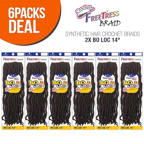 Miniatura 6 de FreeTress - Trenzas de ganchillo de pelo sintético FreeTress 2X Bo Loc de 14 pulgadas (paquete de 6, 2)